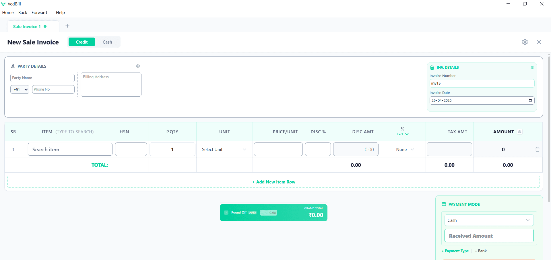 VedBill Free Invoicing Interface